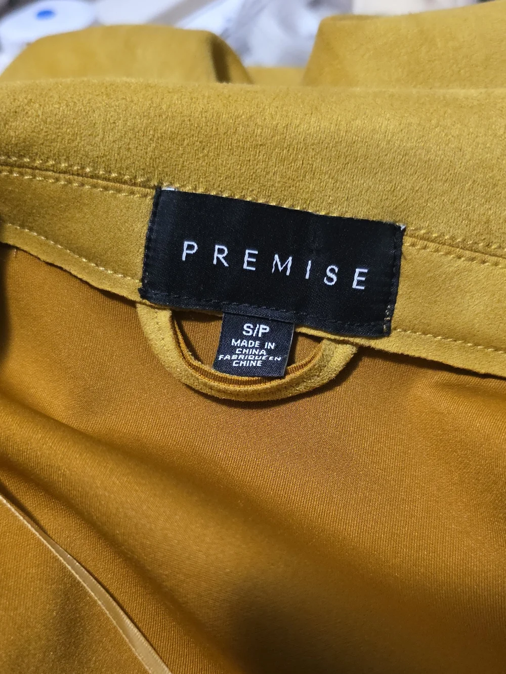 Premise Faux Leather Suede Open Front Blazer Mustard Seed Golden Yellow Small